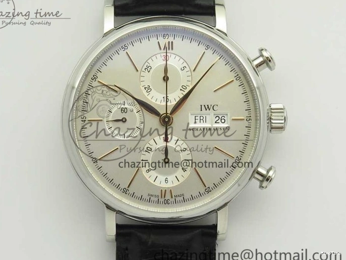 MIROTIME 0327 Snug Portofino IW391022 SS ZK 1:1 Best Edition White Dial Gold Markers On Black Leather Strap A 7130